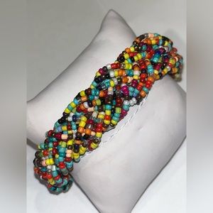 Fair Trade Item Handmade Colorful Seed Beaded Bracelet in Braid Design Size: OS